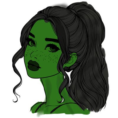 realistic girl with a ponytail on her hair and lips