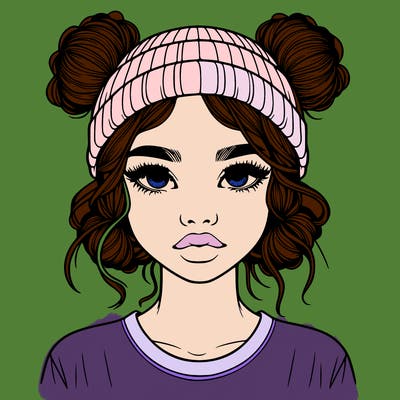 realistic girl with buns in her hair with a beanie on