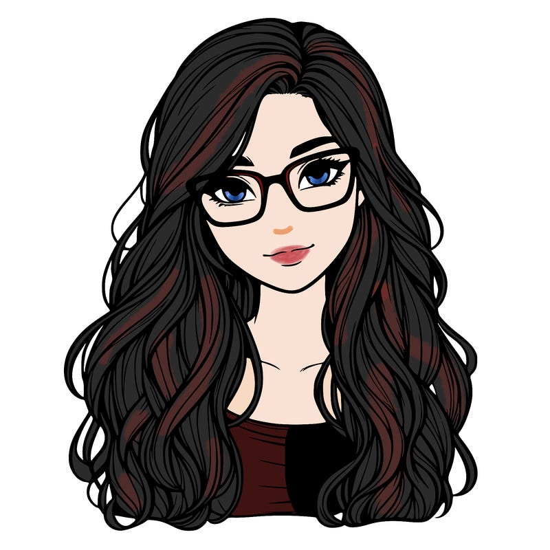 realistic girl with long hair and glasses