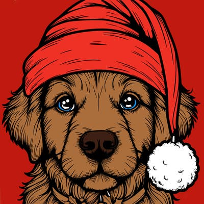realistic dog with a christmas hat