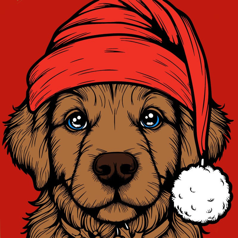 realistic dog with a christmas hat