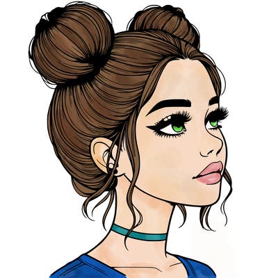 realistic girl with buns on the top of her head