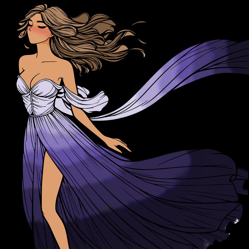 realistic woman in dress flowing the the wind