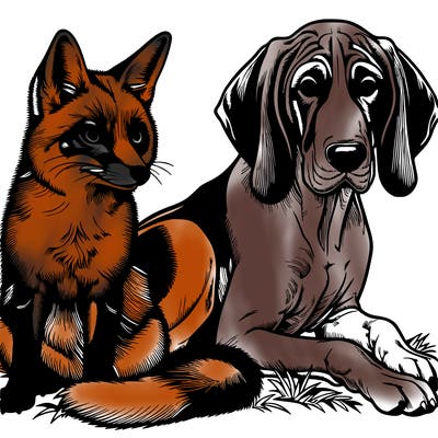 realistic fox and hound