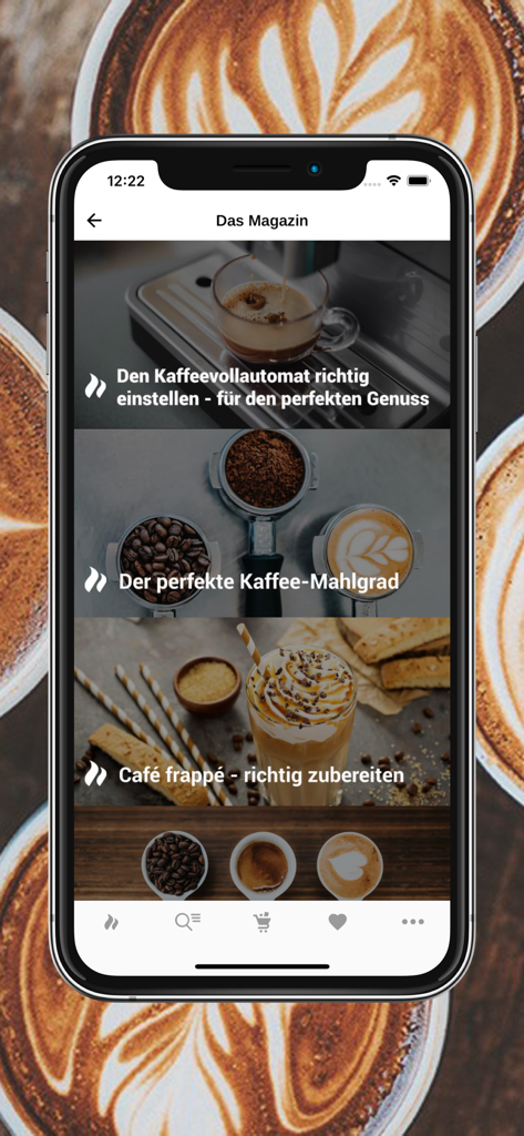 roastmarket - Kaffee Online - Roastmarket app magazine interface featuring coffee brewing guides and specialty recipes.