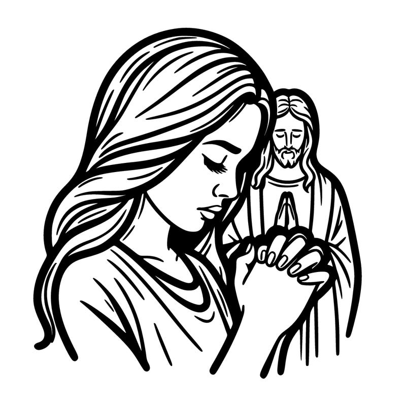 praying female hands with jesus by her side