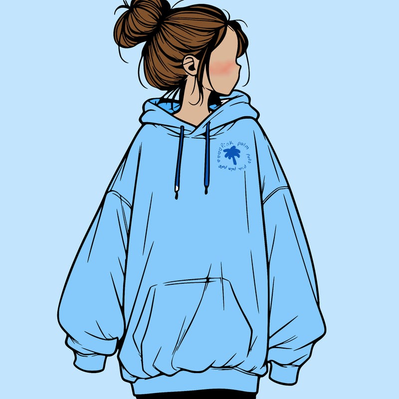 realistic girl with a oversized sweatshirt on and a bun