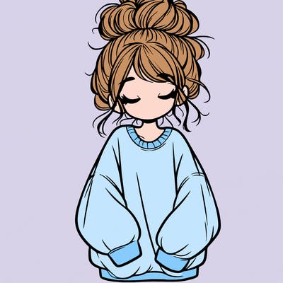 girl with baggy sweatshirt and messy bun