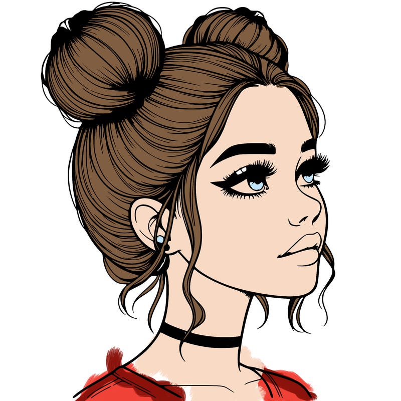 realistic girl with buns on the top of her head