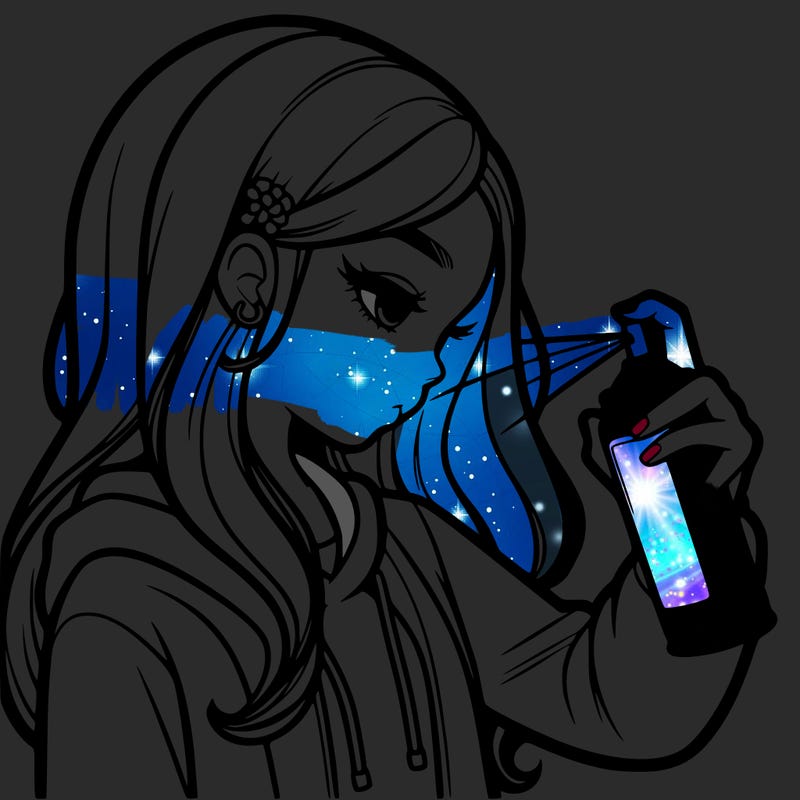 a realistic girl spray painting