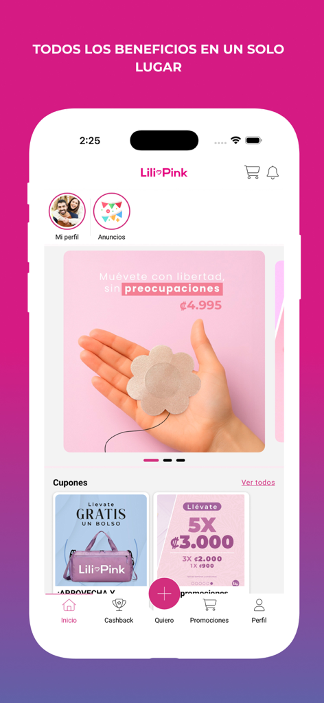 Lili Pink - Lili Pink mobile app home screen showing shopping rewards and coupons