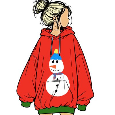 realistic girl with a oversized sweatshirt on and a bun