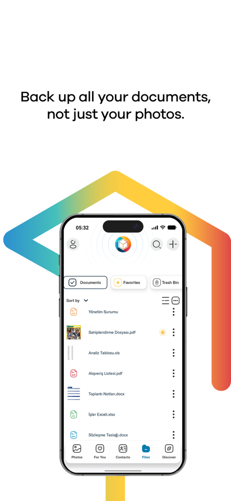 Lifebox app interface showing a list of backed up documents like PDFs and Word files on an iPhone