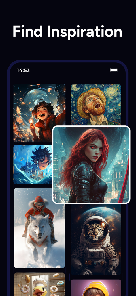 AI Image Generator - Monet - Galería de arte generada por IA que muestra diferentes estilos en la aplicación Monet