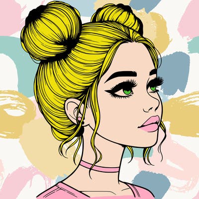 realistic girl with buns on the top of her head