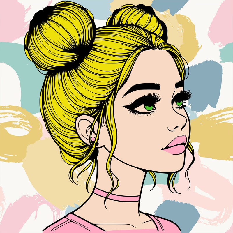 realistic girl with buns on the top of her head