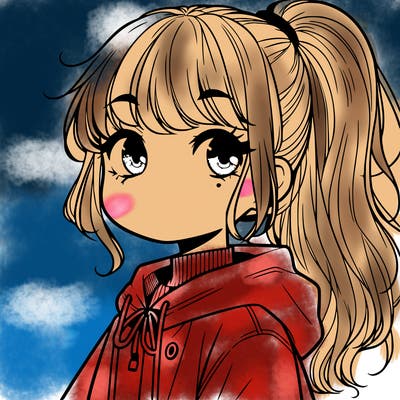 manga girl whith freckles rain coat one pony tail