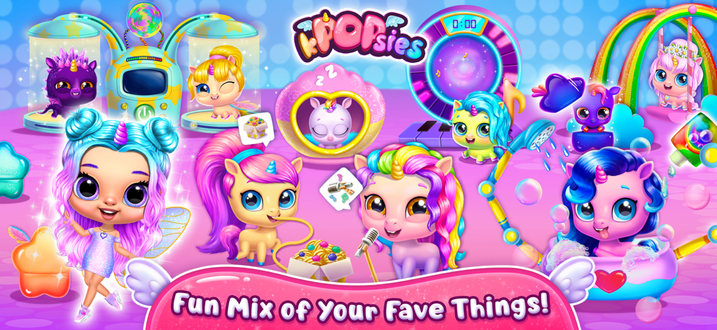 Kpopsies - My Unicorn Band - A vibrant collection of cute unicorn pop idols from the Kpopsies app singing and playing together