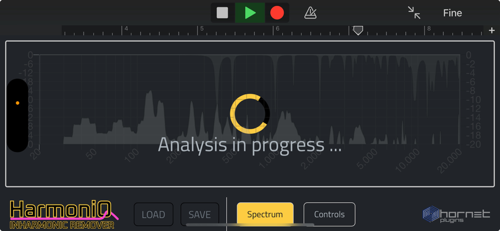 HoRNet HarmoniQ interface showing real-time audio analysis in progress