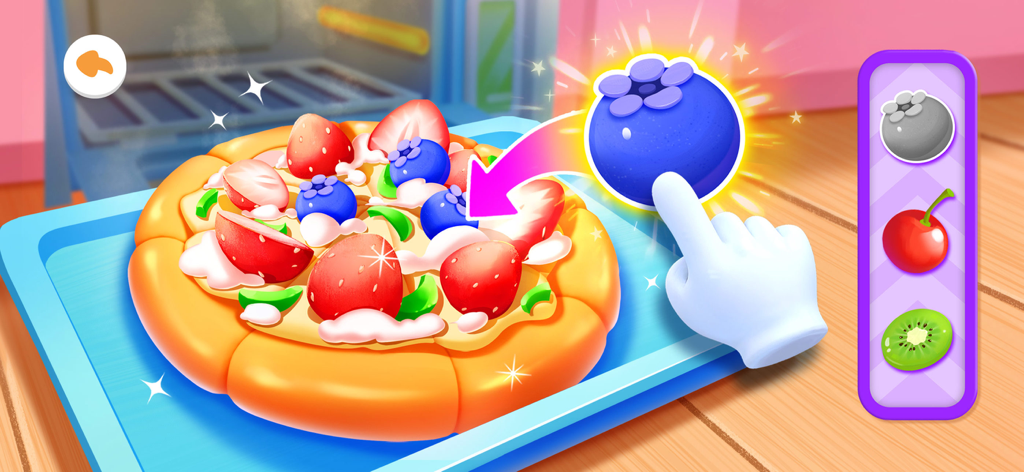 Panda Bake Cake Shop - 子供向けベーキングゲームで、ブルーベリーとイチゴでデコレーションされているバーチャルケーキ