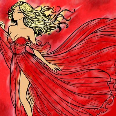 realistic woman in dress flowing the the wind