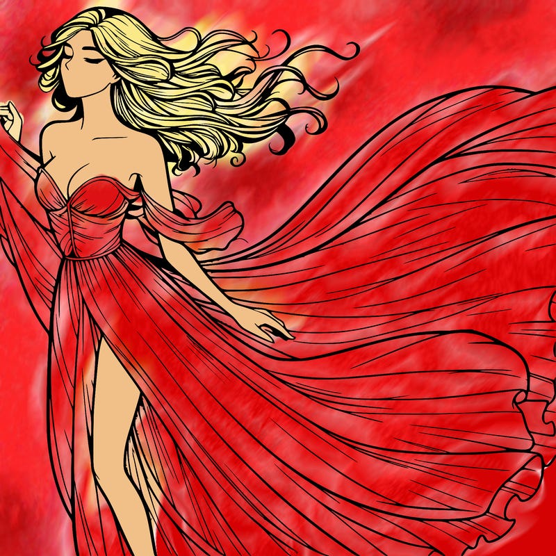 realistic woman in dress flowing the the wind