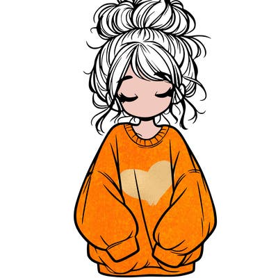 girl with baggy sweatshirt and messy bun