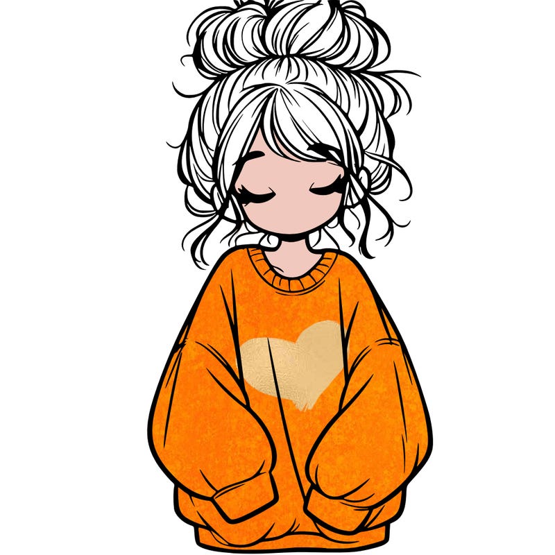 girl with baggy sweatshirt and messy bun