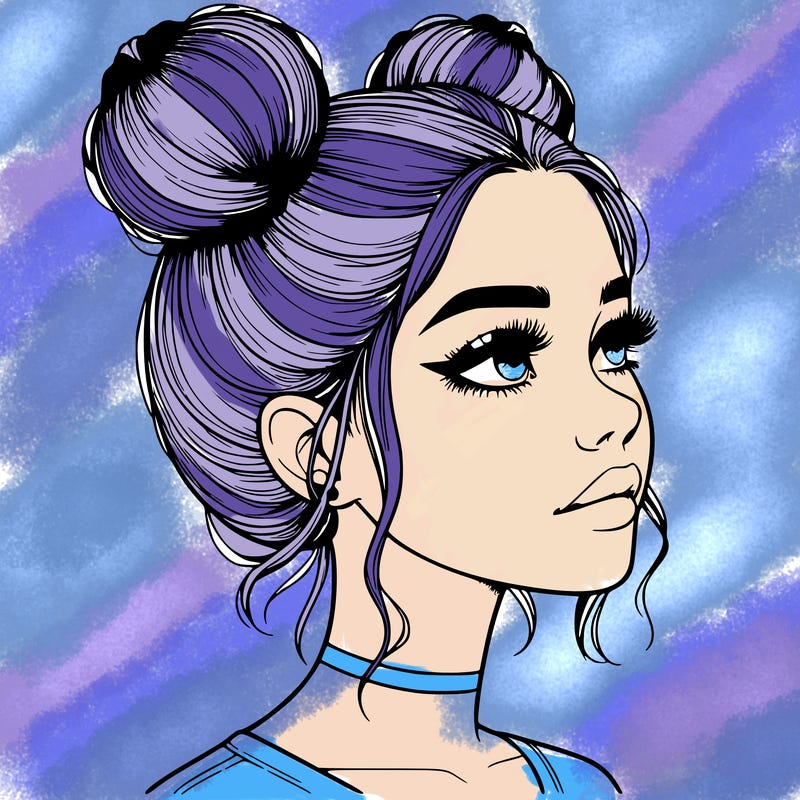 realistic girl with buns on the top of her head