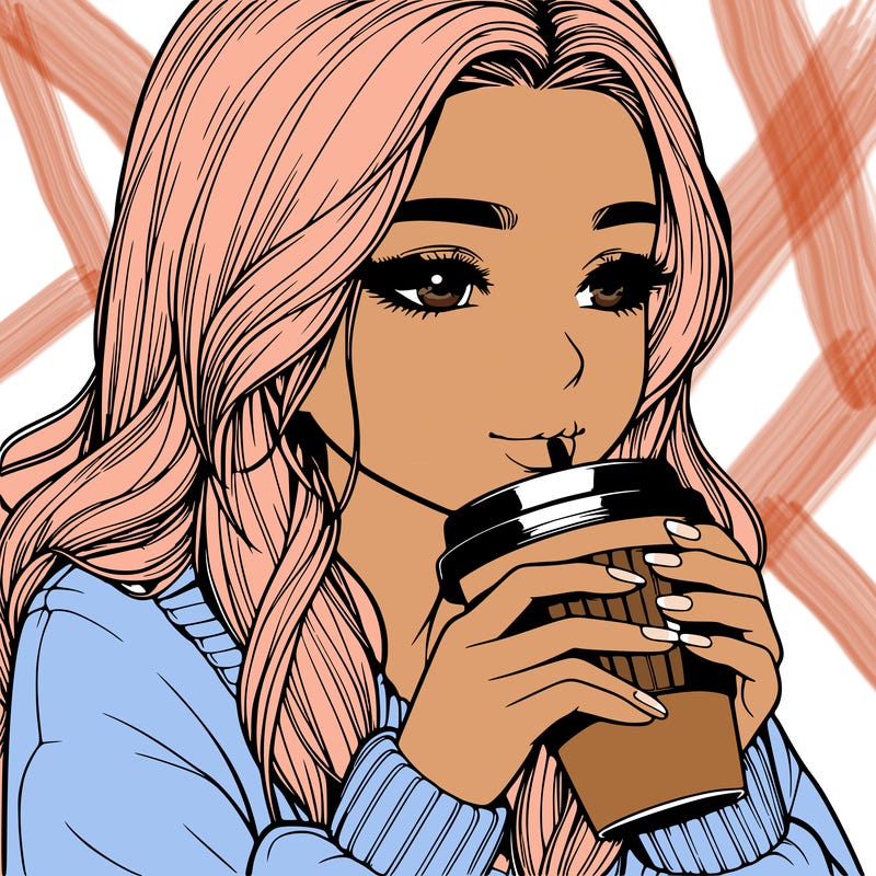 realistic girl drinking coffee