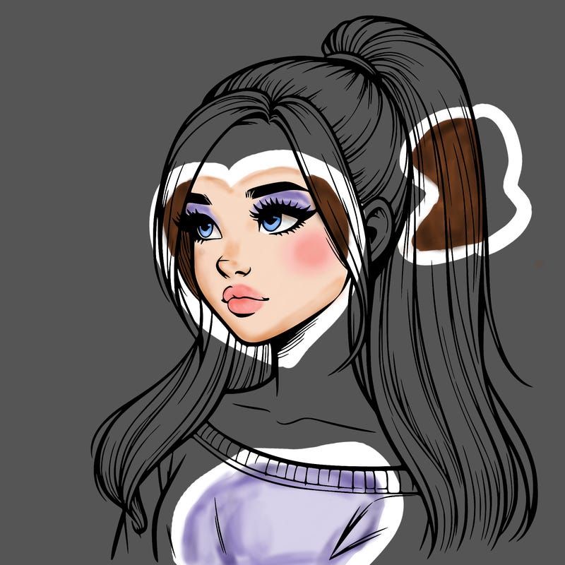 realistic girl with a high ponytail