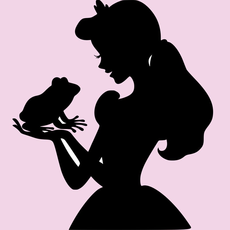 a shadow of a princess holding a frog realistic