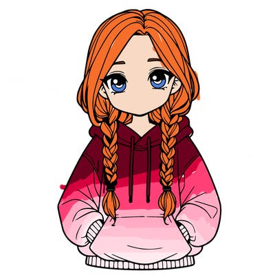 a realistic girl with a oversized hoodie and she has braids