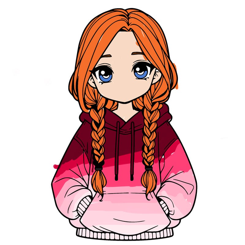 a realistic girl with a oversized hoodie and she has braids