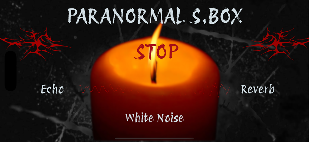 Paranormal Spirit Box - Schermata dell'app Paranormal Spirit Box con candela accesa e controlli audio