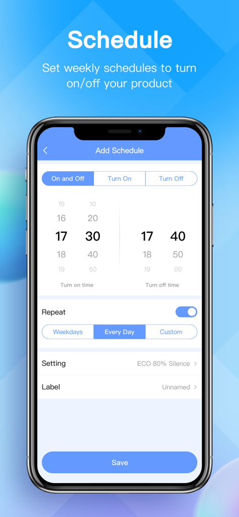 NetHome Plus - Interface for setting weekly schedules for smart air conditioners in the NetHome Plus app
