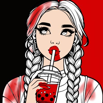 realistic girl with braided hair drinking boba