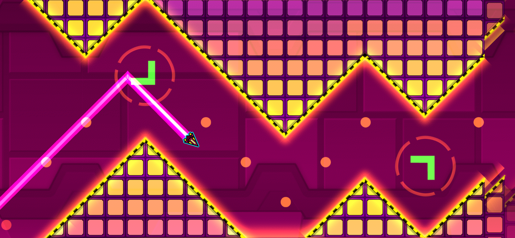 Rhythm-based wave gameplay in Geometry Dash SubZero featuring neon zigzag trails and geometric obstacles