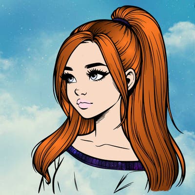 realistic girl with a high ponytail