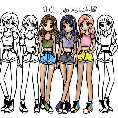 a group of girls wearing crop tops and shorts