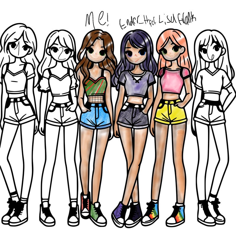 a group of girls wearing crop tops and shorts