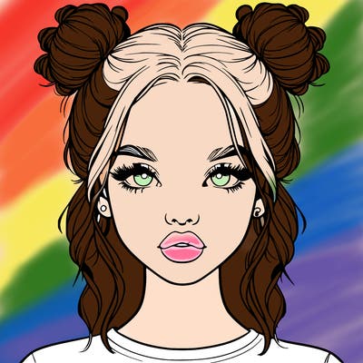 realistic girl with two buns in hair and lips