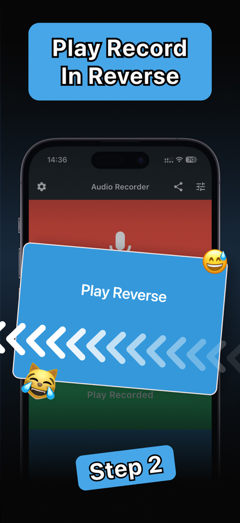 Mobile app screen showing how to play an audio recording in reverse