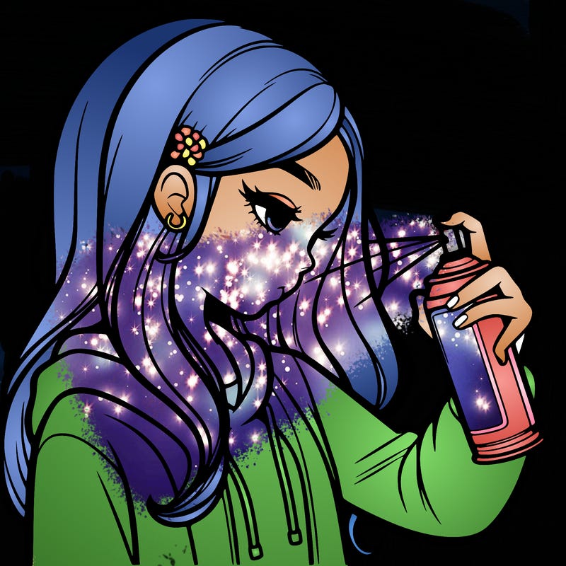 a realistic girl spray painting