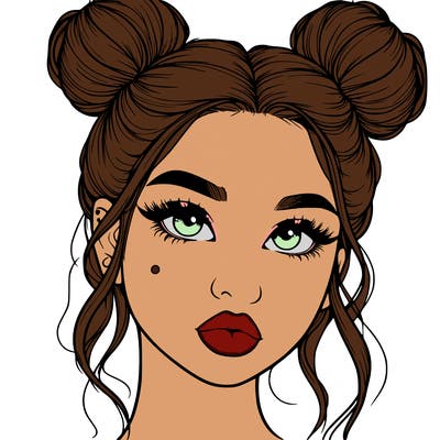 realistic girl with two buns on her hair and lips