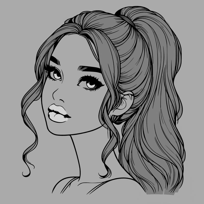 realistic girl with a ponytail on her hair and lips