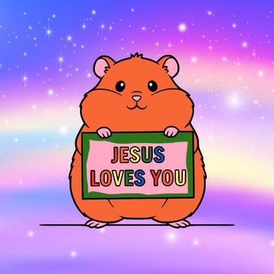 hamster holding a sign that says jesus loves you