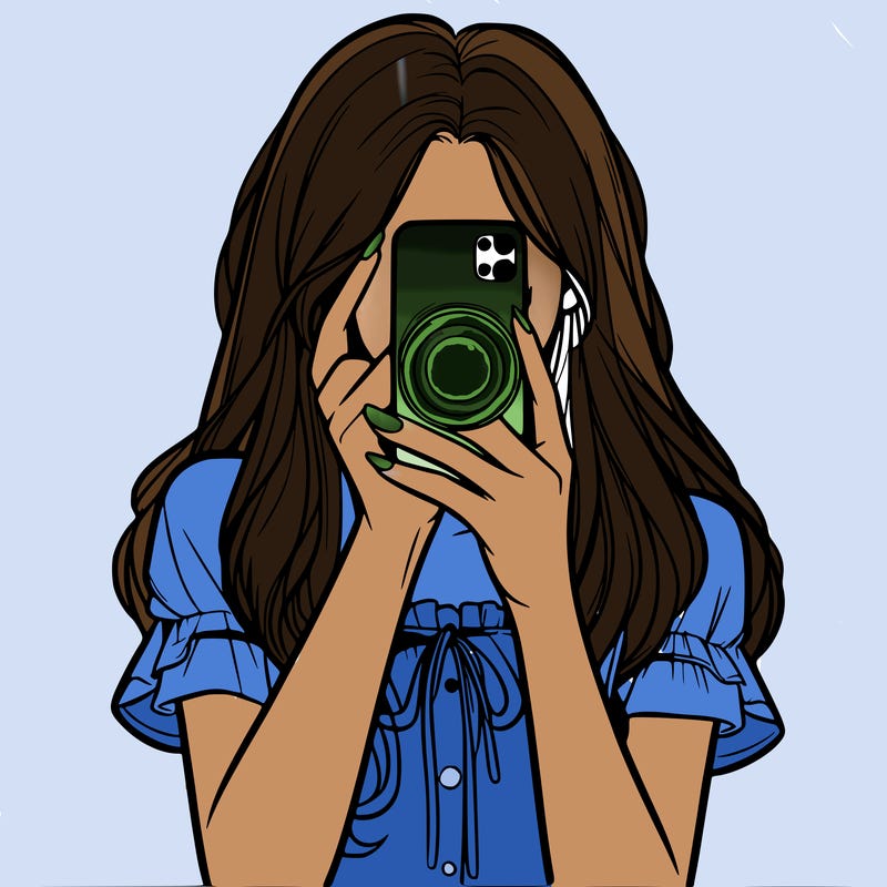 a realistic girl holding her phone taking pictures
