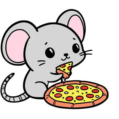 mouse with a tiny cheese pizza