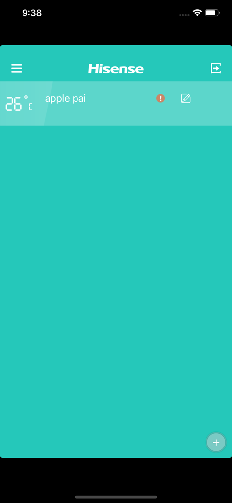 The dashboard of the Hi-Smart AC app showing a connected Hisense unit at 26 degrees Celsius.